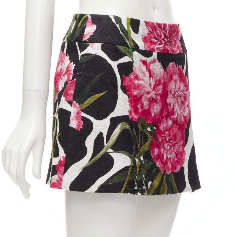 Dolce & Gabbana DOLCE GABBANA black pink carnation floral print jacquard mini skirt IT38 XS Size 26" / US 2 / IT 38 - 3 Thumbnail