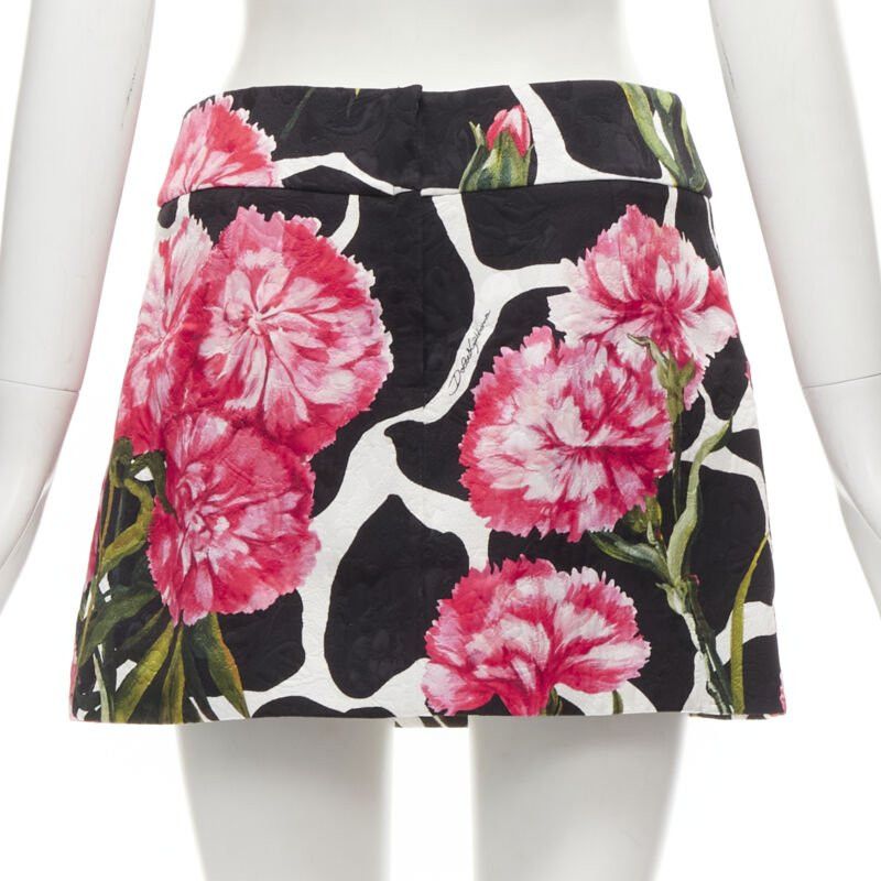 Dolce & Gabbana DOLCE GABBANA black pink carnation floral print jacquard mini skirt IT38 XS Size 26" / US 2 / IT 38 - 5 Thumbnail