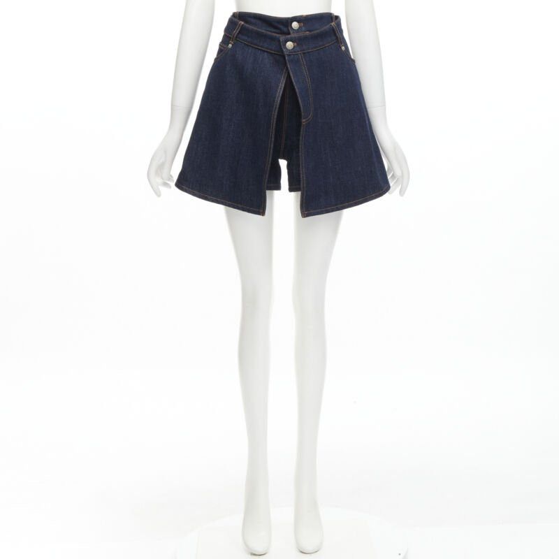 Alexander McQueen ALEXANDER MCQUEEN blue denim double waistband logo patch layered shorts 24" Size 27" / US 4 / IT 40 - 10 Thumbnail