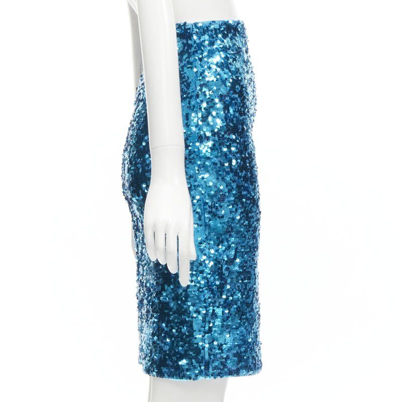 Alice + Olivia ALICE OLIVIA blue bling sequins side zip disco party pencil skirt US0 XS Size 26" / US 2 / IT 38 - 4 Thumbnail