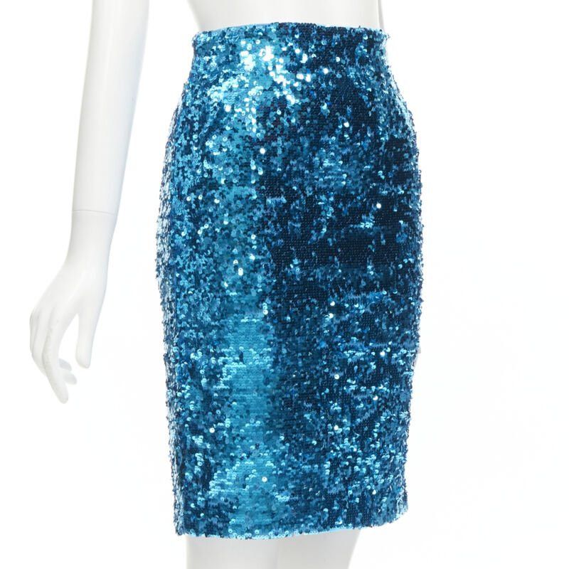 Alice + Olivia ALICE OLIVIA blue bling sequins side zip disco party pencil skirt US0 XS Size 26" / US 2 / IT 38 - 3 Thumbnail