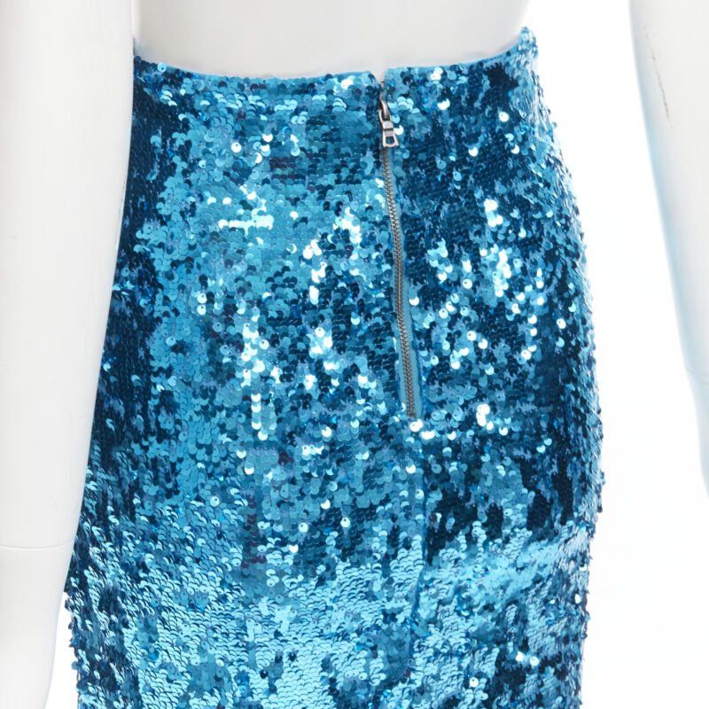 Alice + Olivia ALICE OLIVIA blue bling sequins side zip disco party pencil skirt US0 XS Size 26" / US 2 / IT 38 - 2 Thumbnail