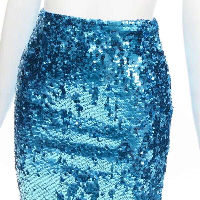 Alice + Olivia ALICE OLIVIA blue bling sequins side zip disco party pencil skirt US0 XS Size 26" / US 2 / IT 38 - 7 Thumbnail