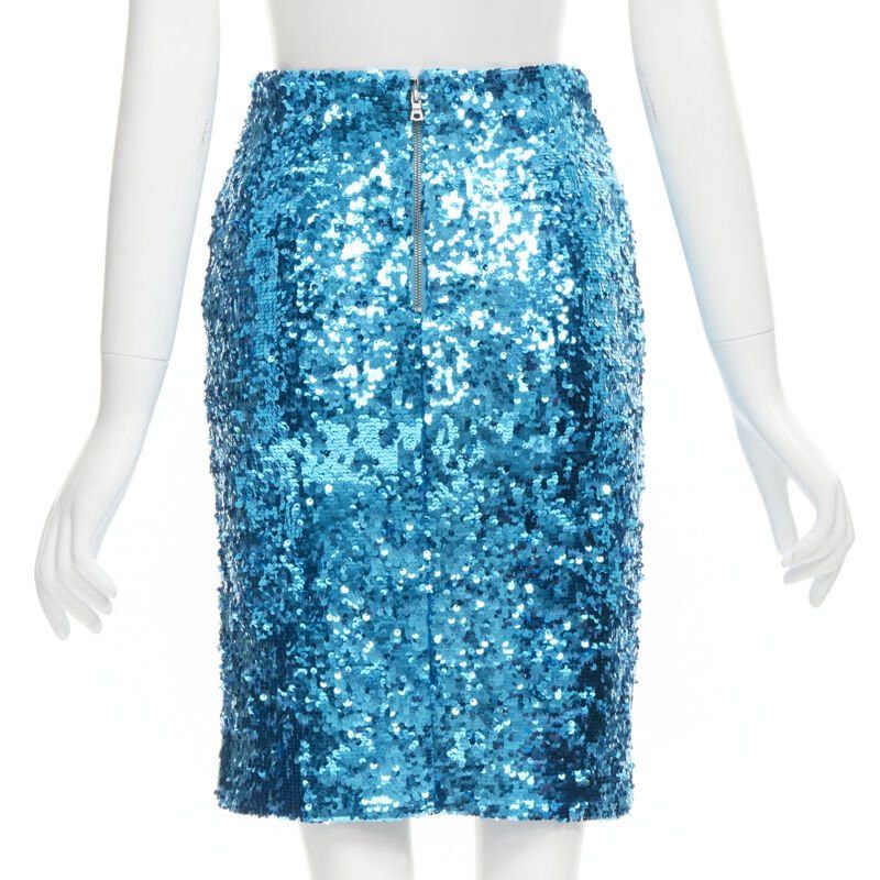 Alice + Olivia ALICE OLIVIA blue bling sequins side zip disco party pencil skirt US0 XS Size 26" / US 2 / IT 38 - 5 Thumbnail