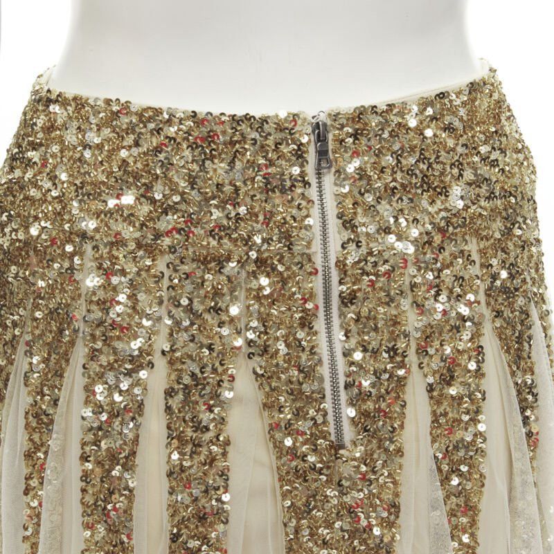Alice + Olivia ALICE OLIVIA gold bling sequins sheer nude panel midi skirt US0 XS Size 26" / US 2 / IT 38 - 7 Thumbnail