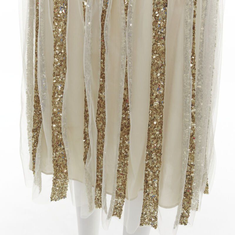 Alice + Olivia ALICE OLIVIA gold bling sequins sheer nude panel midi skirt US0 XS Size 26" / US 2 / IT 38 - 8 Thumbnail