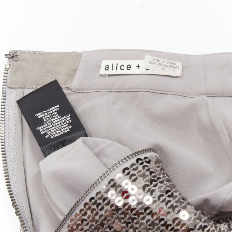 Alice + Olivia ALICE OLIVIA silver metallic sequins back slit knee length pencil skirt US0 XS Size 26" / US 2 / IT 38 - 9 Thumbnail