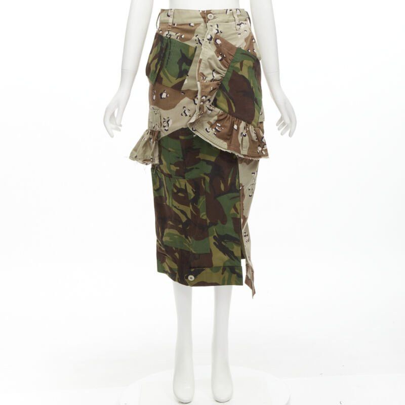 Preen by Thornton Bregrazzi PREEN mixed green khaki camo patchwork ruffled deconstructed cargo skirt XS Size 26" / US 2 / IT 38 - 11 Thumbnail