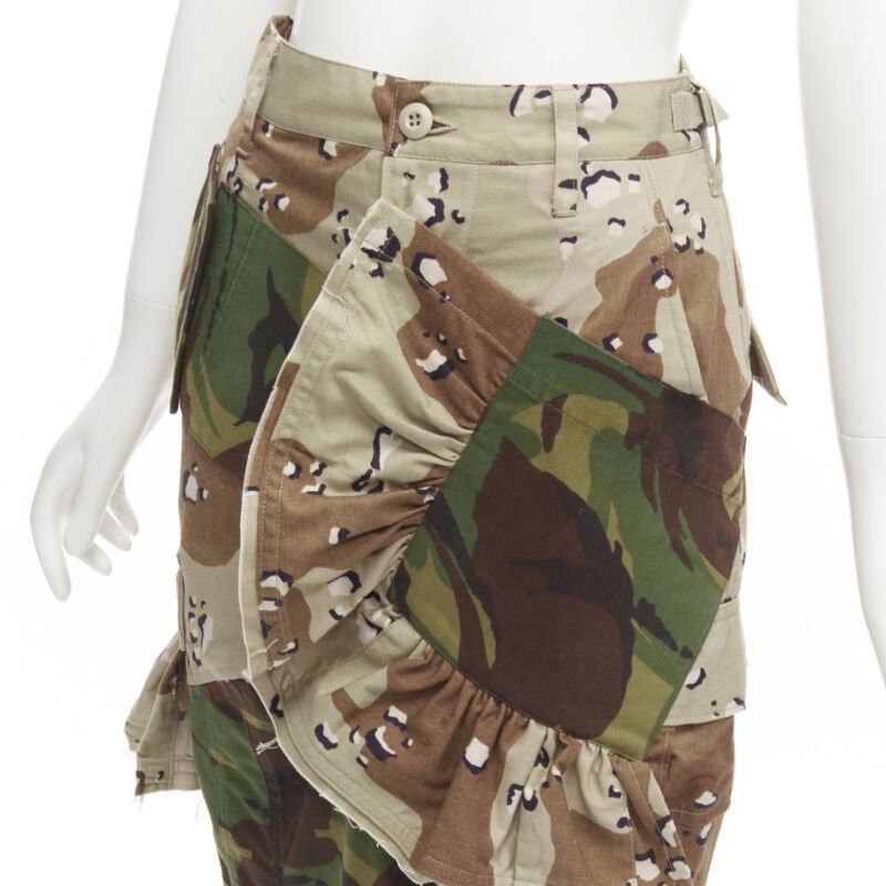 Preen by Thornton Bregrazzi PREEN mixed green khaki camo patchwork ruffled deconstructed cargo skirt XS Size 26" / US 2 / IT 38 - 2 Thumbnail