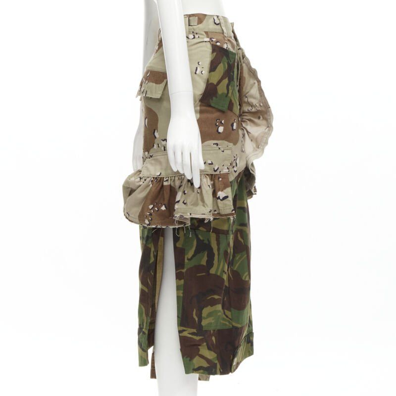 Preen by Thornton Bregrazzi PREEN mixed green khaki camo patchwork ruffled deconstructed cargo skirt XS Size 26" / US 2 / IT 38 - 4 Thumbnail