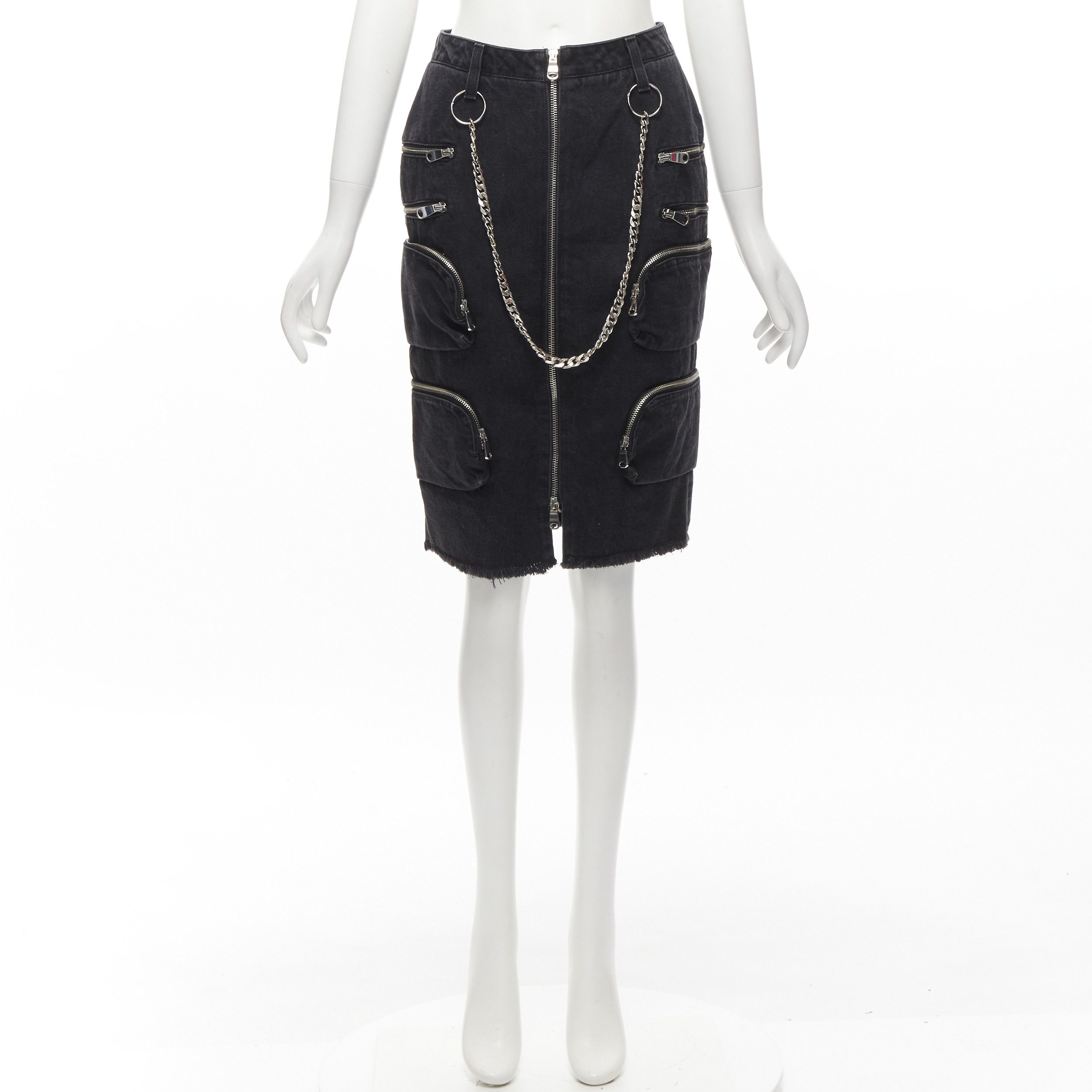 Faith Connexion rare FAITH CONNEXION NTMB black denim cotton punk chain multi pockets skirt XS Size 27" / US 4 / IT 40 - 10 Thumbnail