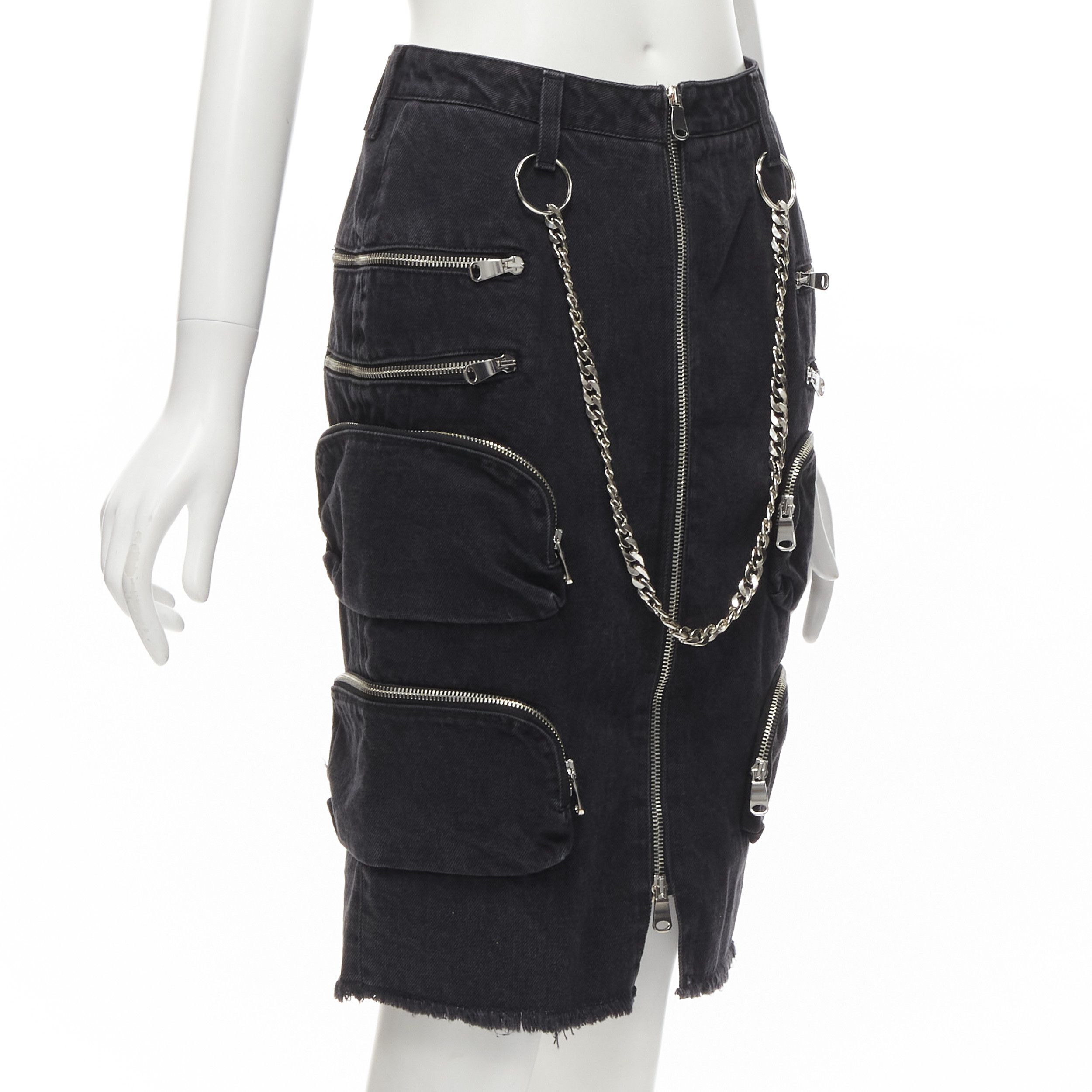 Faith Connexion rare FAITH CONNEXION NTMB black denim cotton punk chain multi pockets skirt XS Size 27" / US 4 / IT 40 - 3 Thumbnail