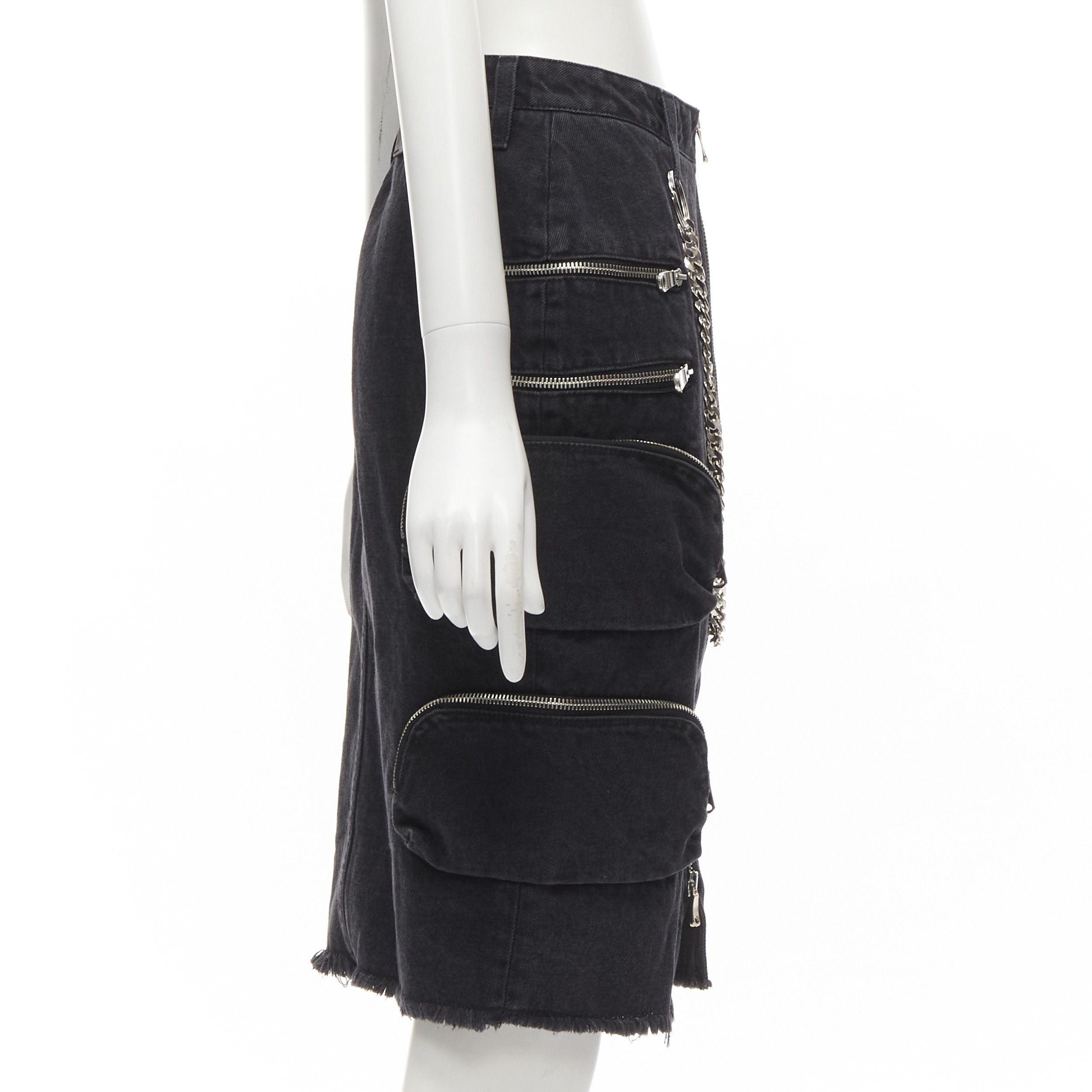 Faith Connexion rare FAITH CONNEXION NTMB black denim cotton punk chain multi pockets skirt XS Size 27" / US 4 / IT 40 - 4 Thumbnail