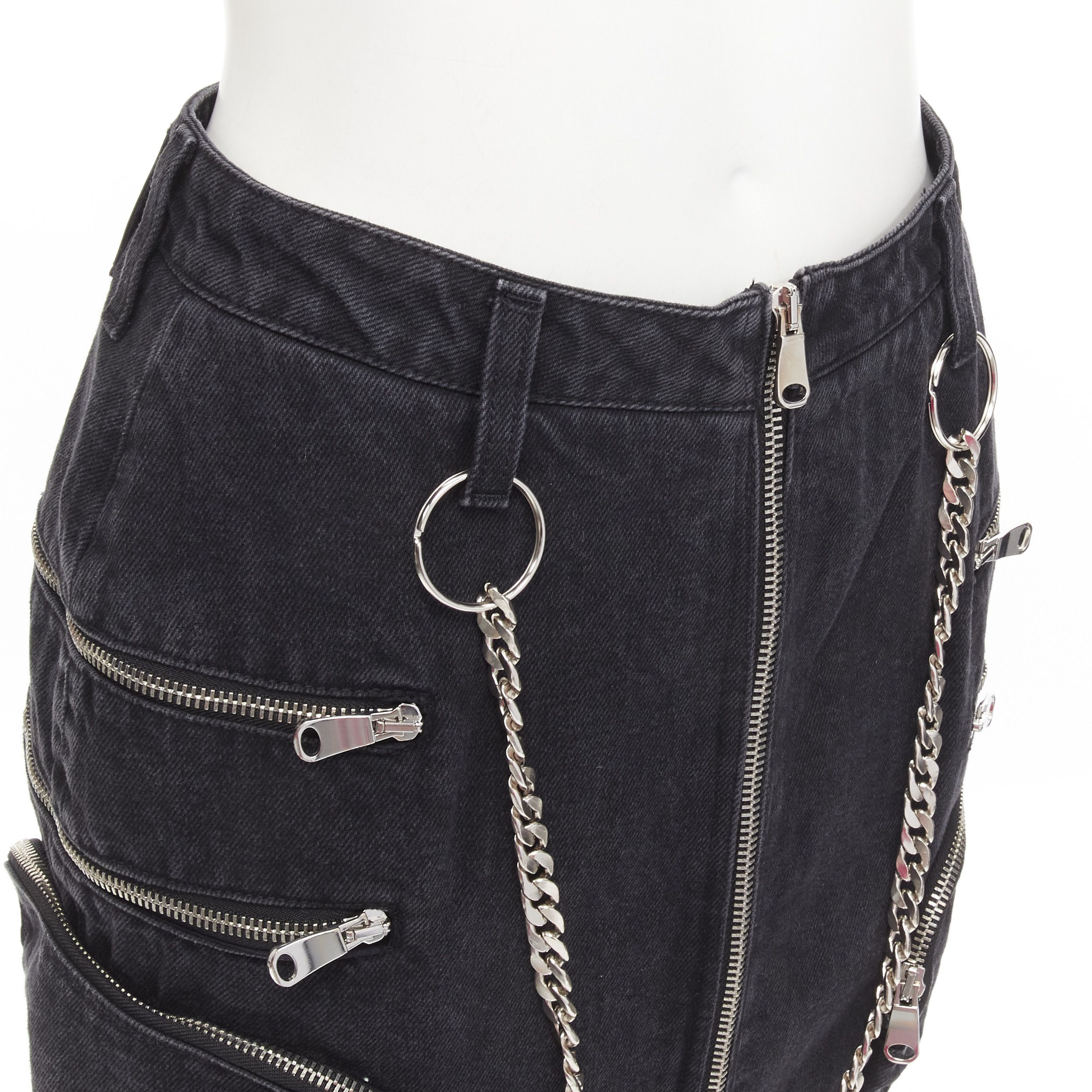 Faith Connexion rare FAITH CONNEXION NTMB black denim cotton punk chain multi pockets skirt XS Size 27" / US 4 / IT 40 - 7 Thumbnail