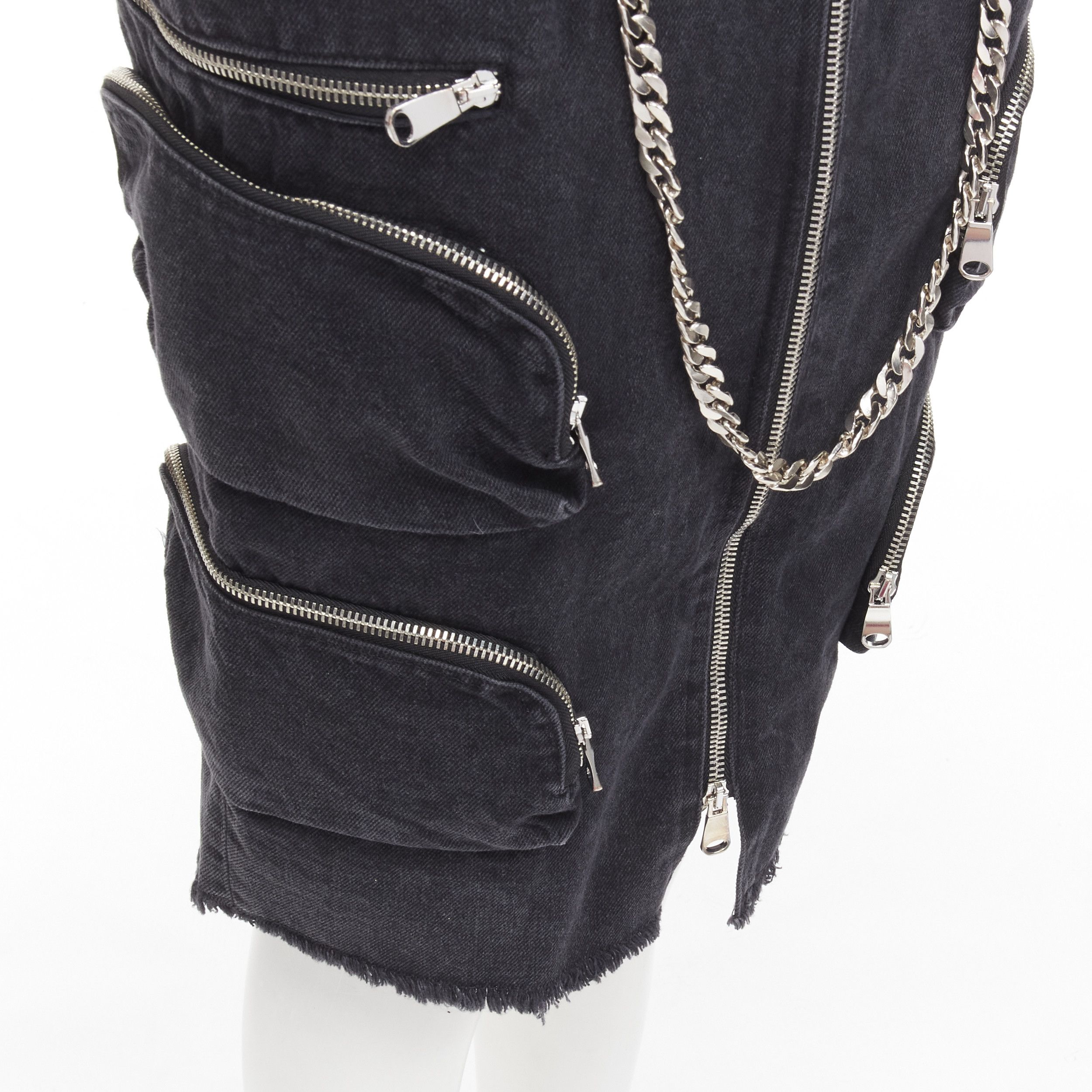 Faith Connexion rare FAITH CONNEXION NTMB black denim cotton punk chain multi pockets skirt XS Size 27" / US 4 / IT 40 - 2 Thumbnail
