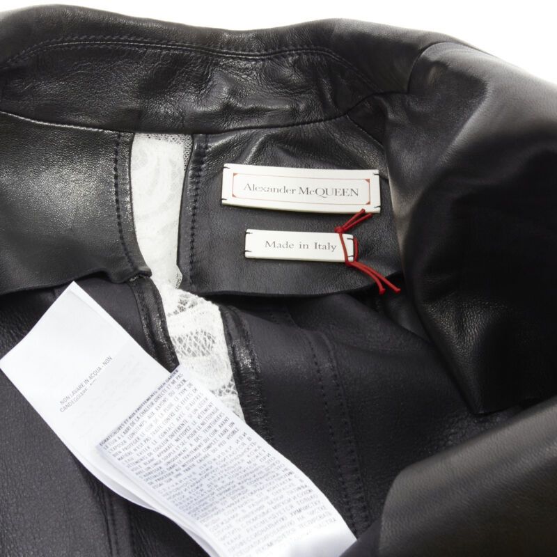 Alexander McQueen ALEXANDER MCQUEEN 2020 black lamb leather white lace trim blazer jacket IT38 XS Size XS / US 0-2 / IT 36-38 - 11 Thumbnail