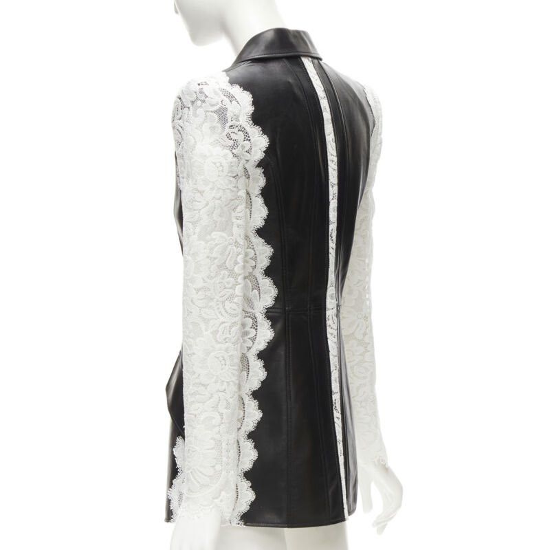 Alexander McQueen ALEXANDER MCQUEEN 2020 black lamb leather white lace trim blazer jacket IT38 XS Size XS / US 0-2 / IT 36-38 - 7 Thumbnail