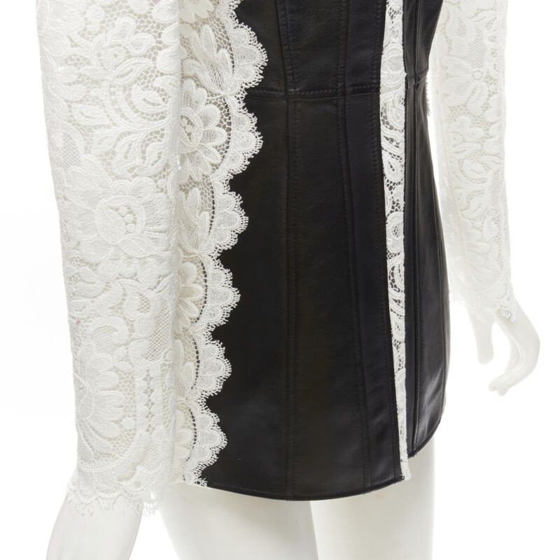 Alexander McQueen ALEXANDER MCQUEEN 2020 black lamb leather white lace trim blazer jacket IT38 XS Size XS / US 0-2 / IT 36-38 - 10 Thumbnail