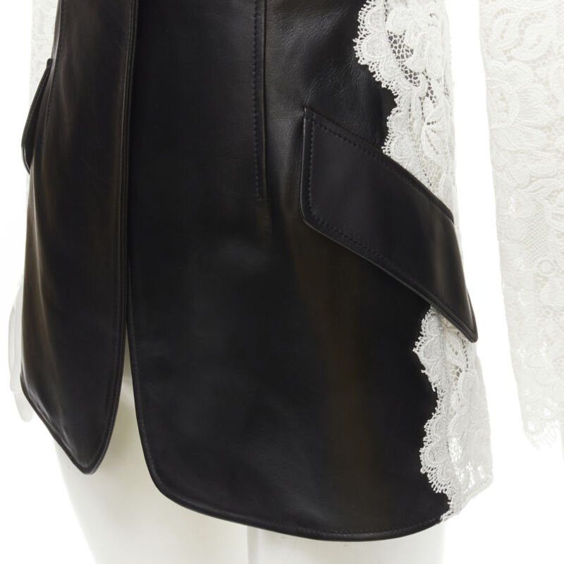 Alexander McQueen ALEXANDER MCQUEEN 2020 black lamb leather white lace trim blazer jacket IT38 XS Size XS / US 0-2 / IT 36-38 - 9 Thumbnail
