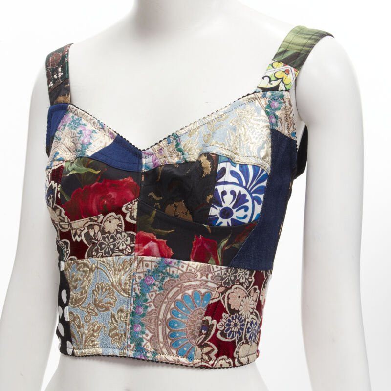 Dolce & Gabbana DOLCE GABBANA 2021 Sicilian Patchwork metallic jacquard boned bustier IT38 XS Size XS / US 0-2 / IT 36-38 - 2 Thumbnail