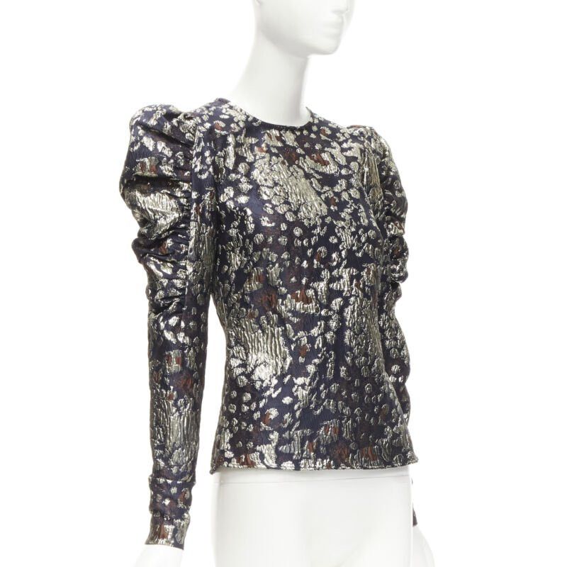 By Malene Birger MALENE BIRGER black gold jacquard puff sleeve evening blouse top FR34 XS Size XS / US 0-2 / IT 36-38 - 3 Thumbnail