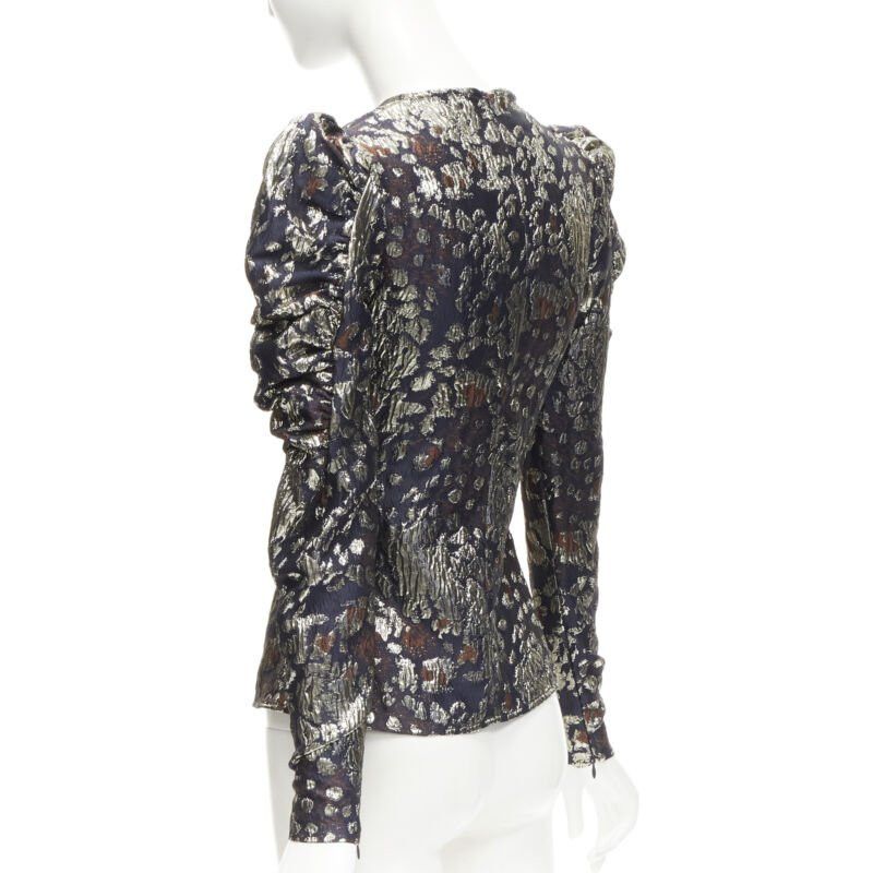 By Malene Birger MALENE BIRGER black gold jacquard puff sleeve evening blouse top FR34 XS Size XS / US 0-2 / IT 36-38 - 6 Thumbnail
