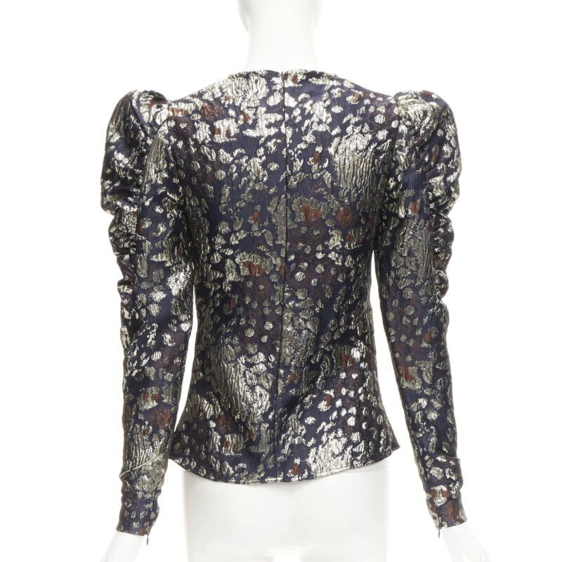 By Malene Birger MALENE BIRGER black gold jacquard puff sleeve evening blouse top FR34 XS Size XS / US 0-2 / IT 36-38 - 5 Thumbnail