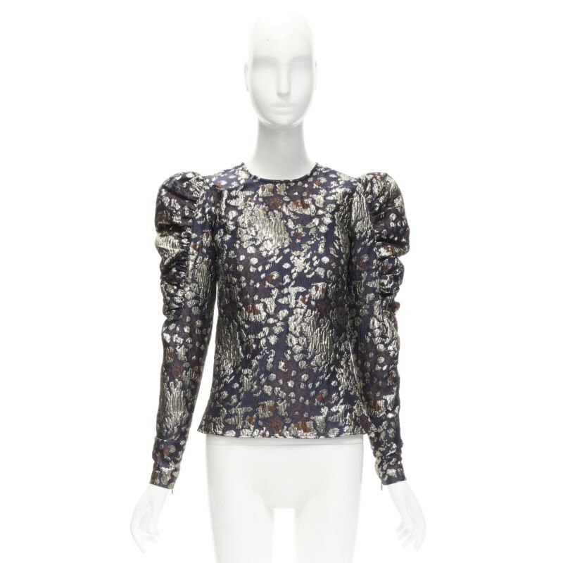 By Malene Birger MALENE BIRGER black gold jacquard puff sleeve evening blouse top FR34 XS Size XS / US 0-2 / IT 36-38 - 10 Thumbnail