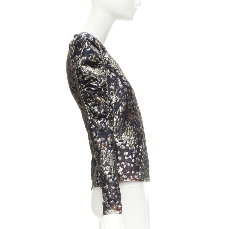 By Malene Birger MALENE BIRGER black gold jacquard puff sleeve evening blouse top FR34 XS Size XS / US 0-2 / IT 36-38 - 4 Thumbnail