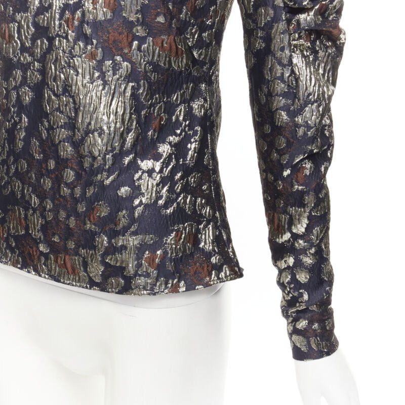 By Malene Birger MALENE BIRGER black gold jacquard puff sleeve evening blouse top FR34 XS Size XS / US 0-2 / IT 36-38 - 8 Thumbnail