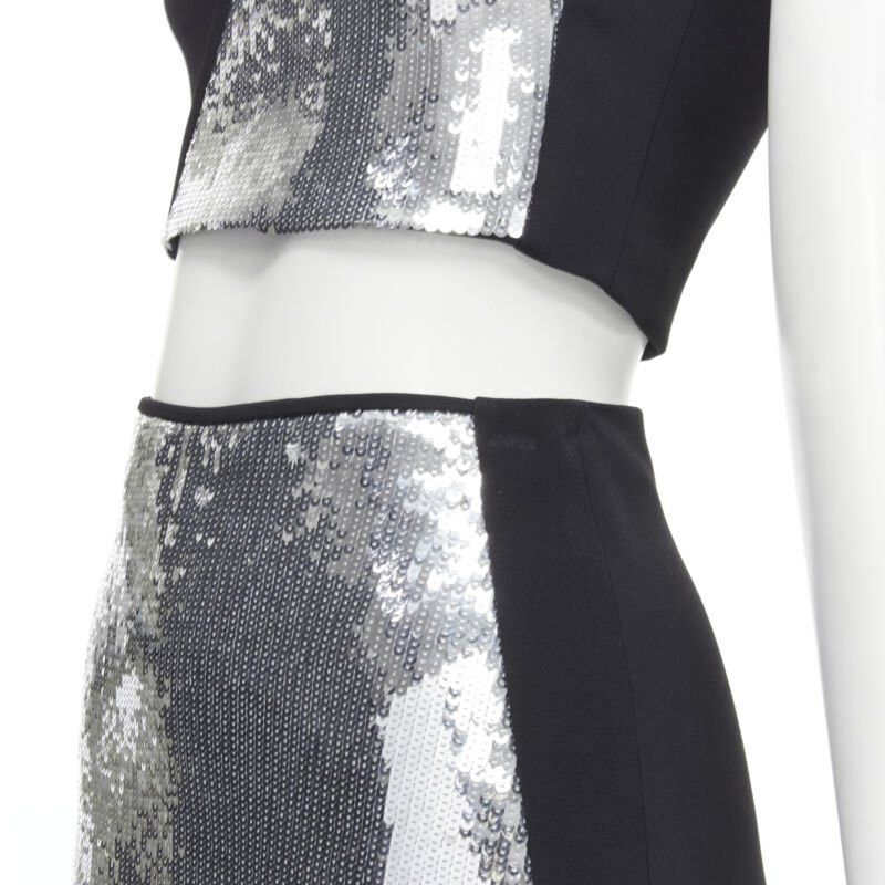 Other DAVID KOMA silver sequins midriff crop top asymmetric high slit skirt set UK6 XS Size XS / US 0-2 / IT 36-38 - 7 Thumbnail
