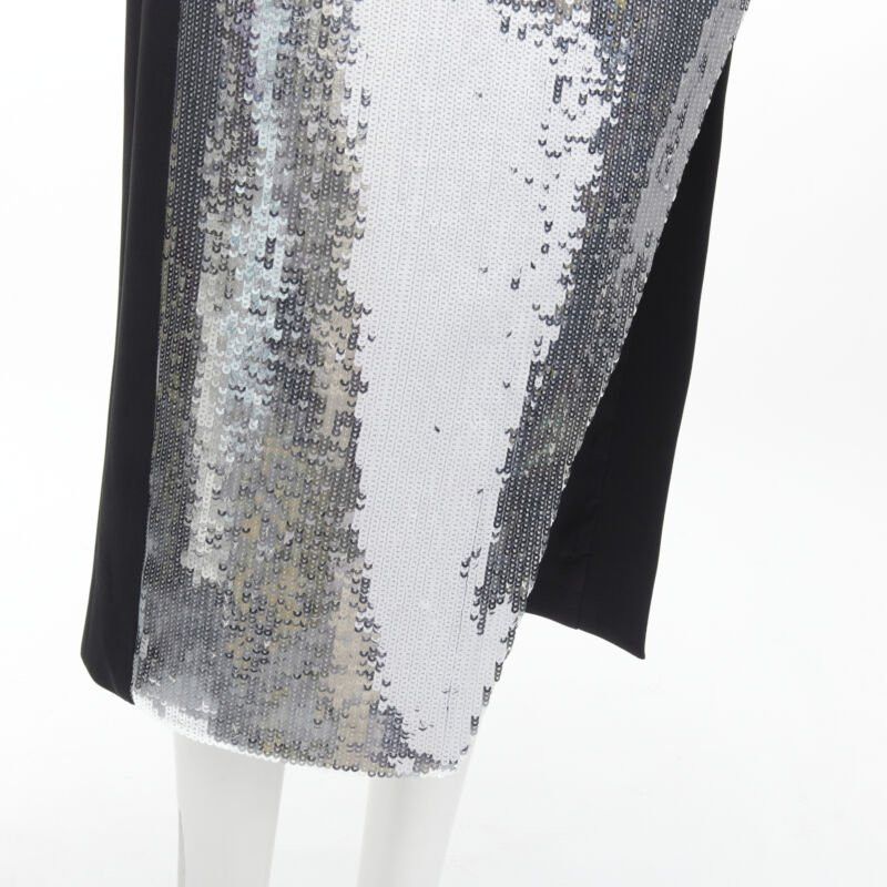 Other DAVID KOMA silver sequins midriff crop top asymmetric high slit skirt set UK6 XS Size XS / US 0-2 / IT 36-38 - 10 Thumbnail
