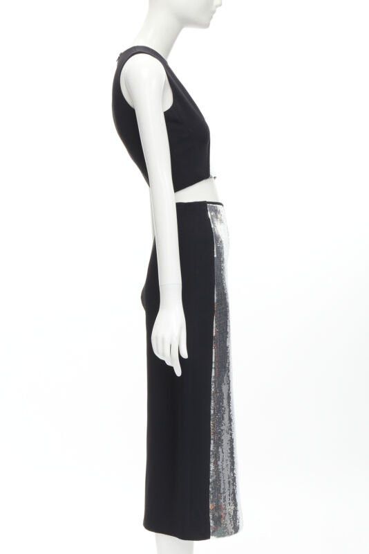 Other DAVID KOMA silver sequins midriff crop top asymmetric high slit skirt set UK6 XS Size XS / US 0-2 / IT 36-38 - 4 Thumbnail