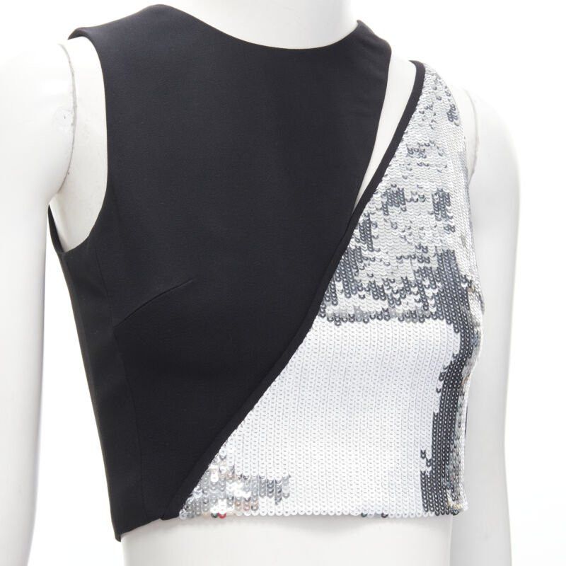 Other DAVID KOMA silver sequins midriff crop top asymmetric high slit skirt set UK6 XS Size XS / US 0-2 / IT 36-38 - 2 Thumbnail