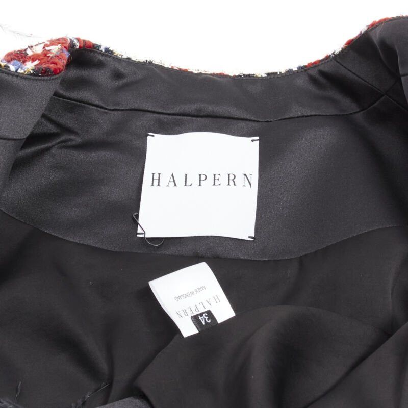 Halpern HALPERN 2022 red checked tweed black feather trim cropped jacket FR34 XS Size XS / US 0-2 / IT 36-38 - 10 Thumbnail
