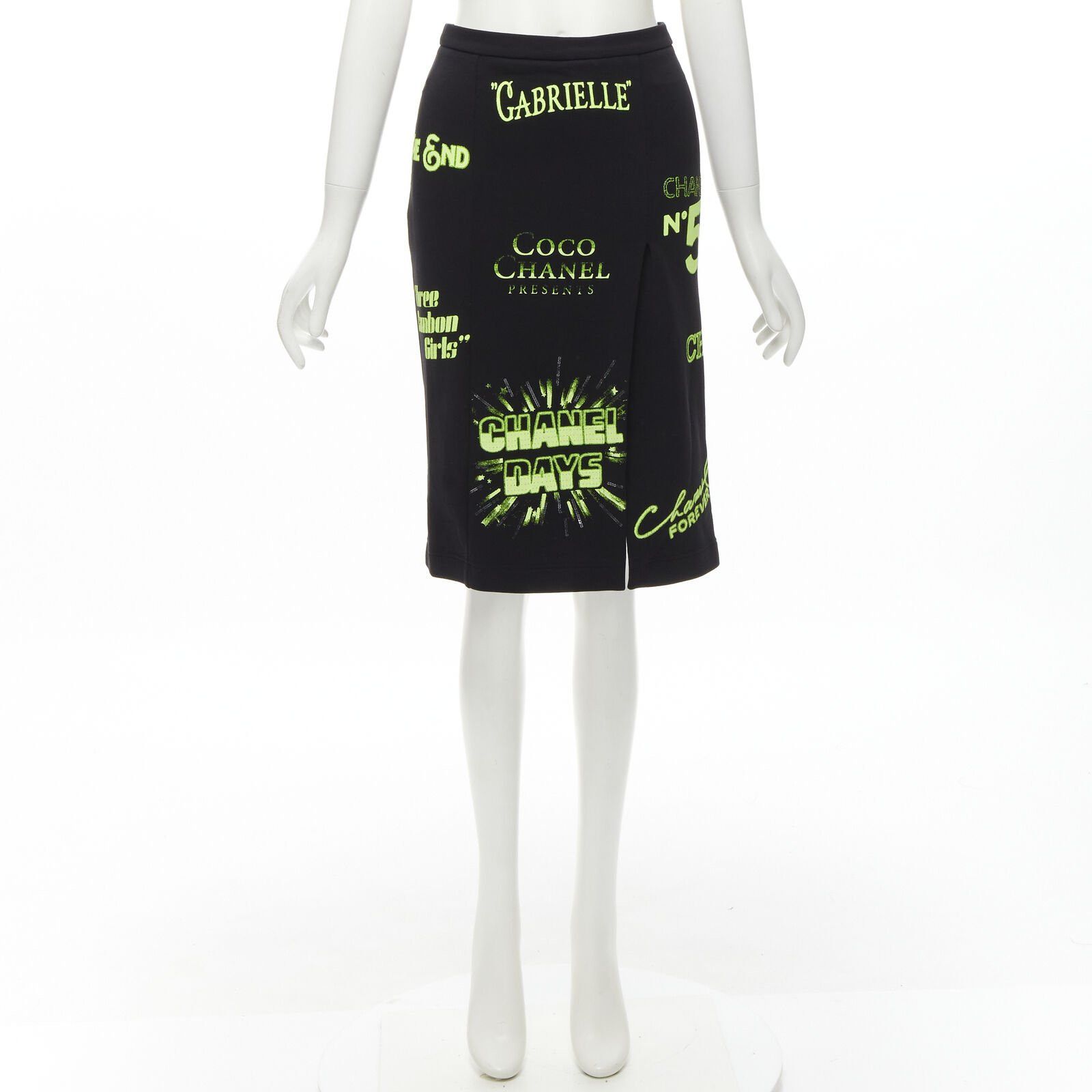 Chanel rare CHANEL 2021 Runway black neon graphic logo slit cotton fleece skirt FR34 XS Size 26" / US 2 / IT 38 - 10 Thumbnail