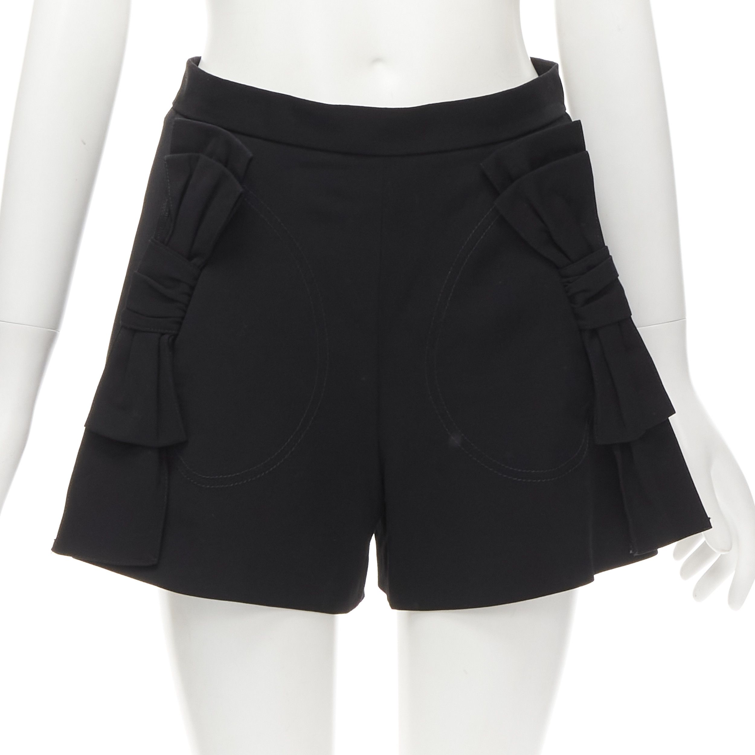 RED Valentino RED VALENTINO black viscose virgin wool XL bow high waist shorts IT38 XS Size 26" / US 2 / IT 38 - 3 Thumbnail