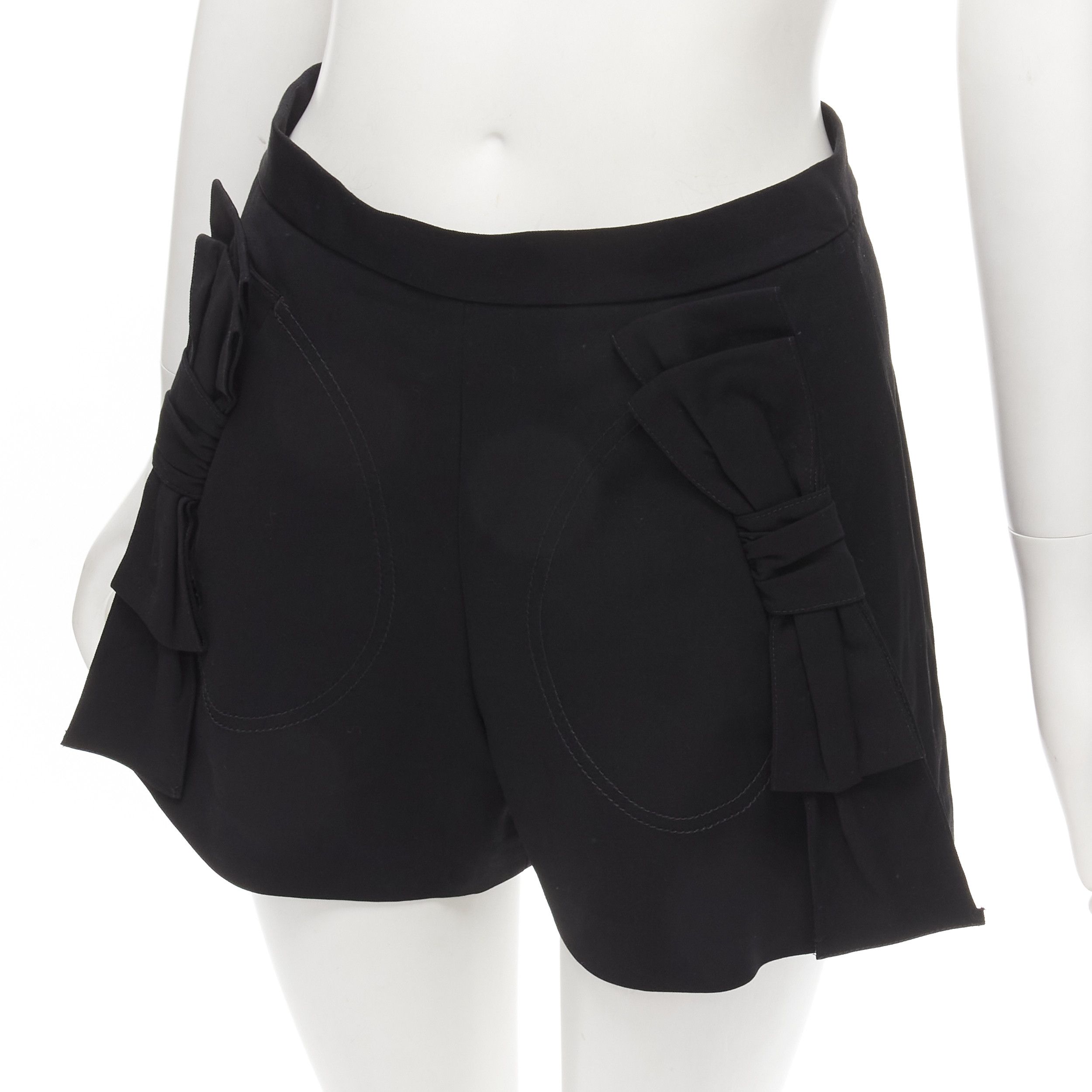 RED Valentino RED VALENTINO black viscose virgin wool XL bow high waist shorts IT38 XS Size 26" / US 2 / IT 38 - 2 Thumbnail