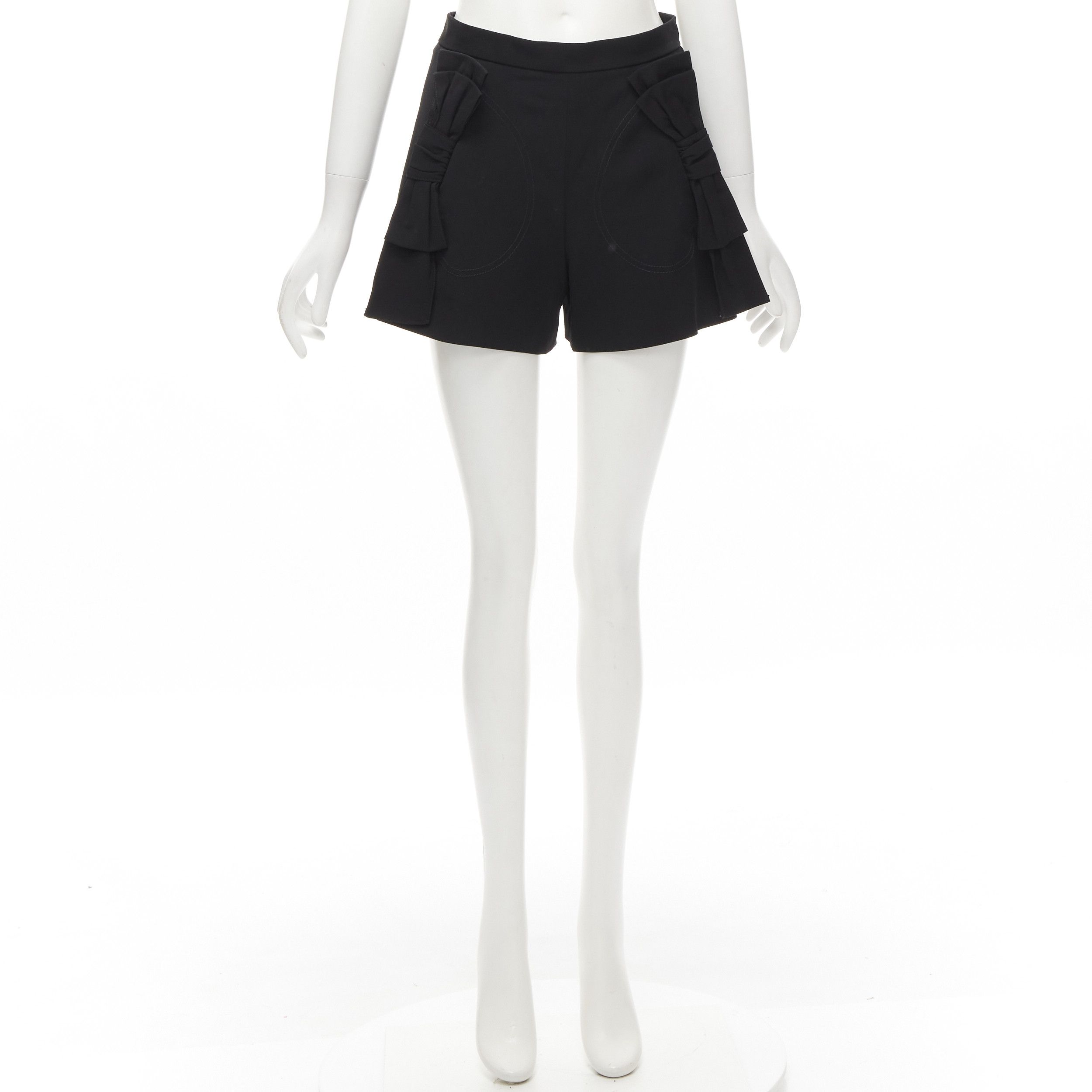 RED Valentino RED VALENTINO black viscose virgin wool XL bow high waist shorts IT38 XS Size 26" / US 2 / IT 38 - 9 Thumbnail