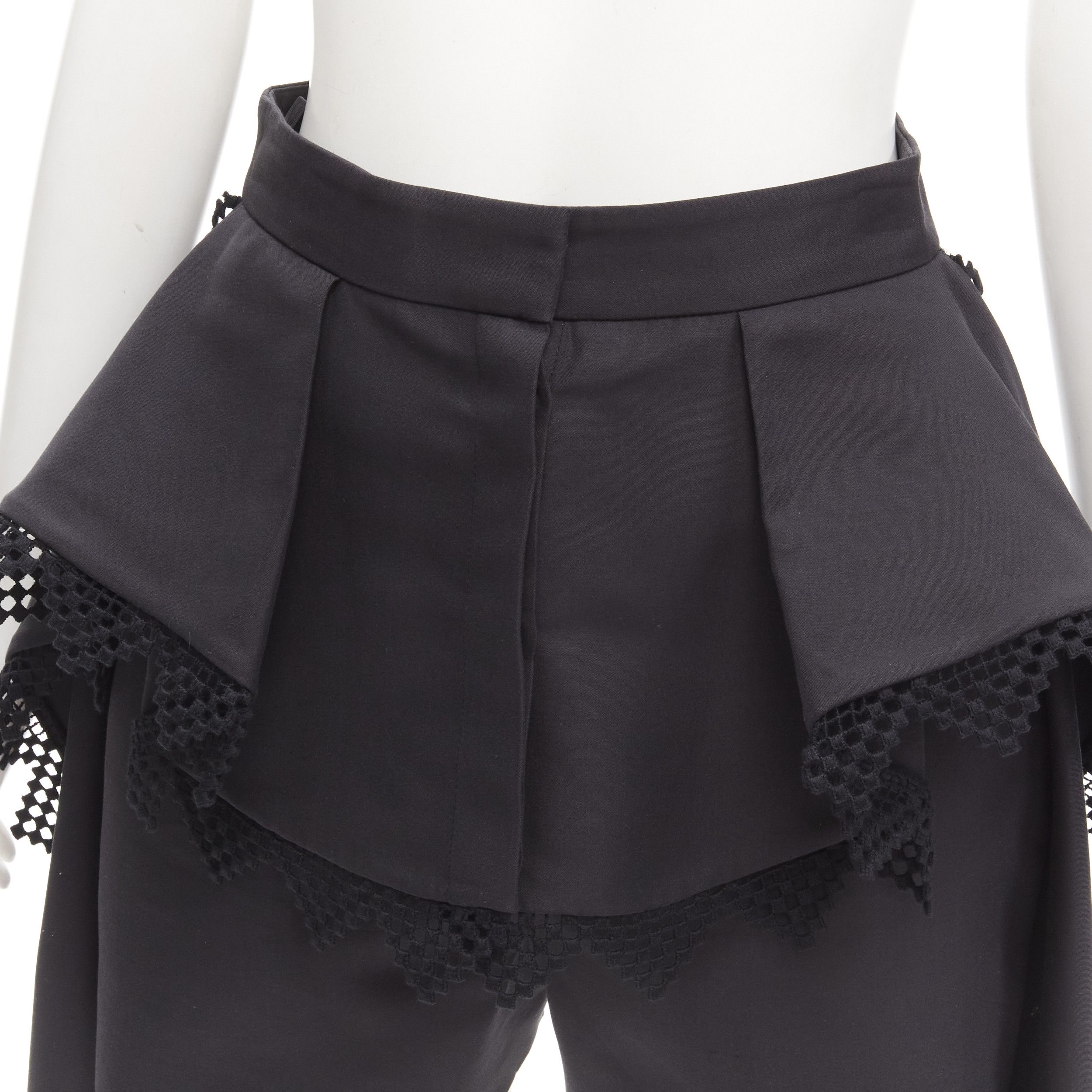 Alexander McQueen ALEXANDER MCQUEEN black lattice layered peplum high low draped shorts IT38 XS Size 26" / US 2 / IT 38 - 2 Thumbnail