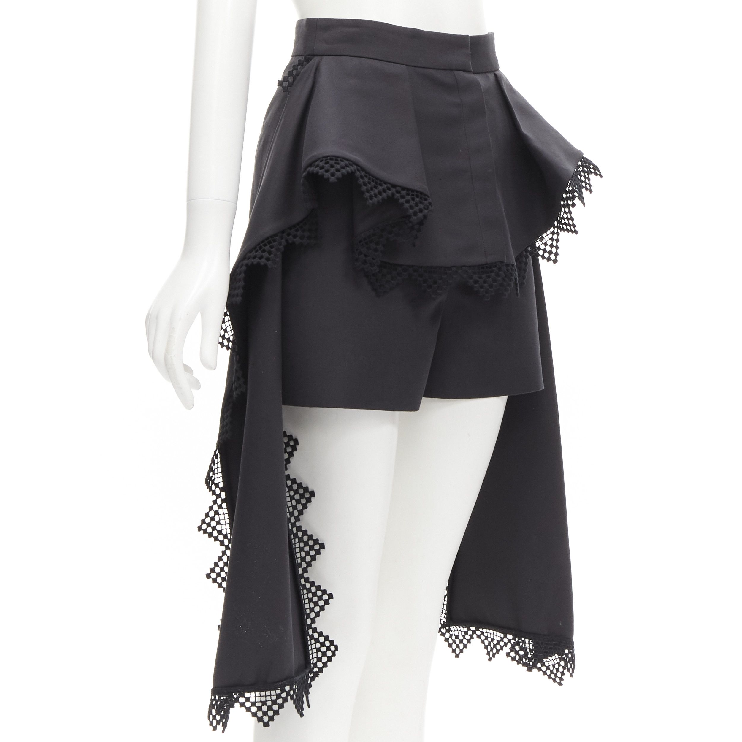 Alexander McQueen ALEXANDER MCQUEEN black lattice layered peplum high low draped shorts IT38 XS Size 26" / US 2 / IT 38 - 3 Thumbnail