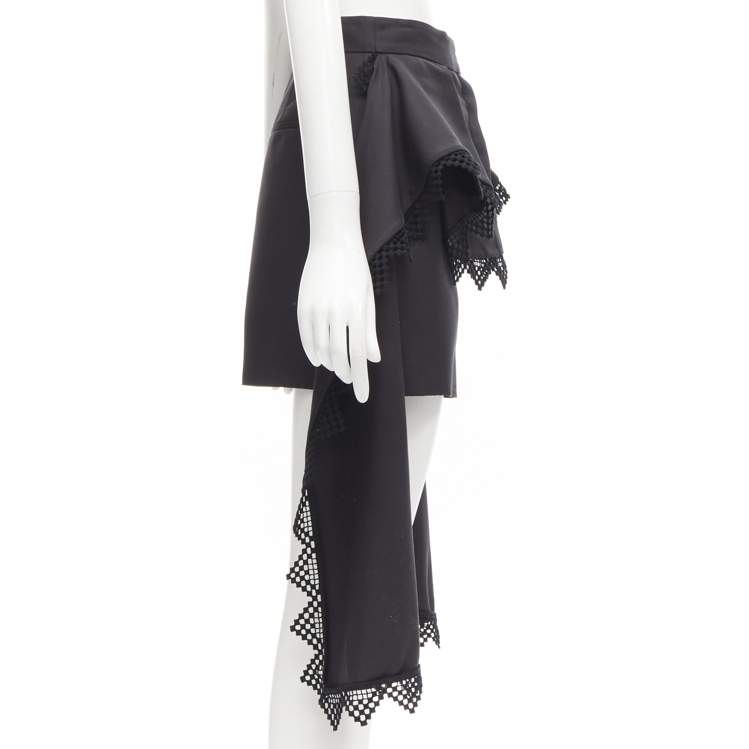 Alexander McQueen ALEXANDER MCQUEEN black lattice layered peplum high low draped shorts IT38 XS Size 26" / US 2 / IT 38 - 4 Thumbnail