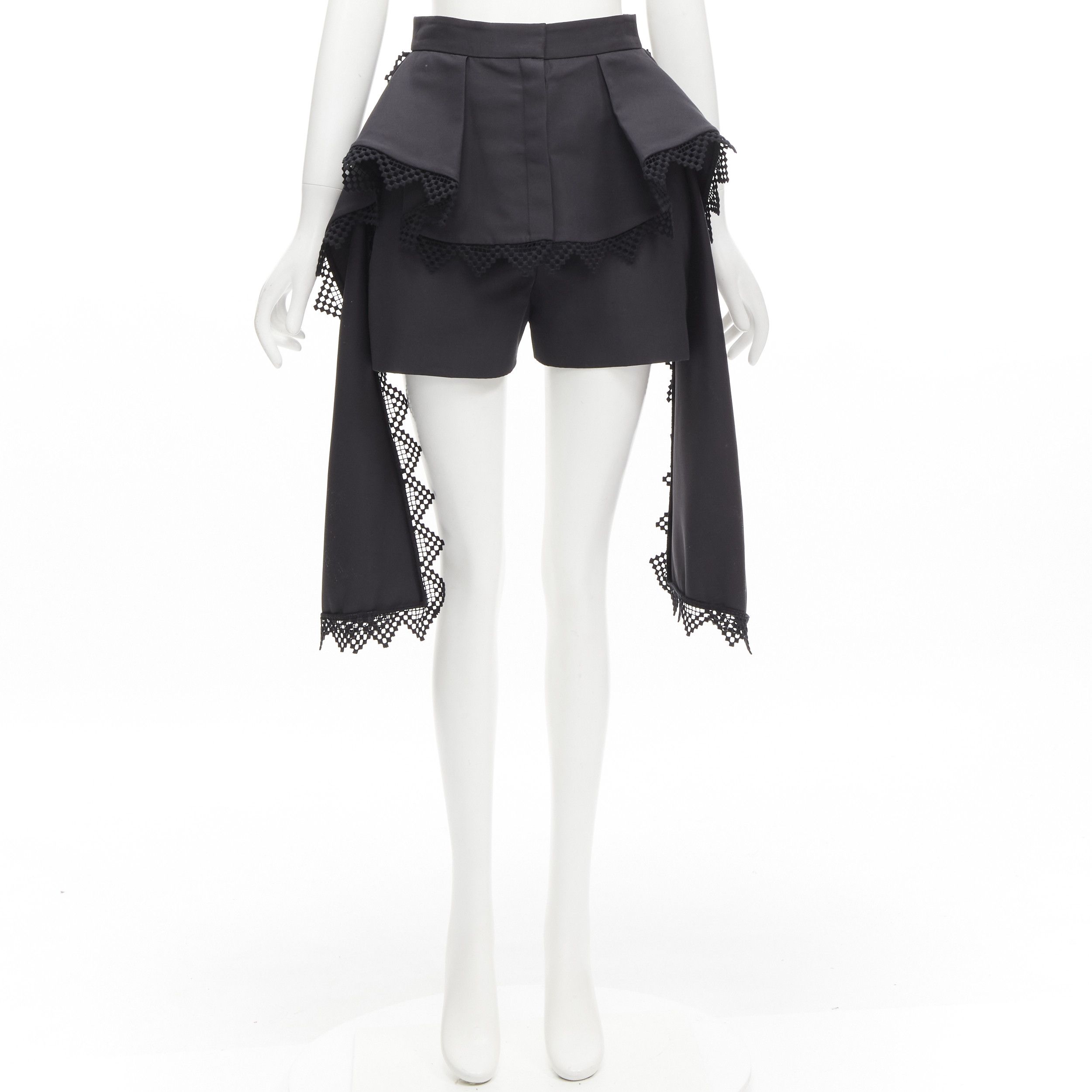 Alexander McQueen ALEXANDER MCQUEEN black lattice layered peplum high low draped shorts IT38 XS Size 26" / US 2 / IT 38 - 9 Thumbnail