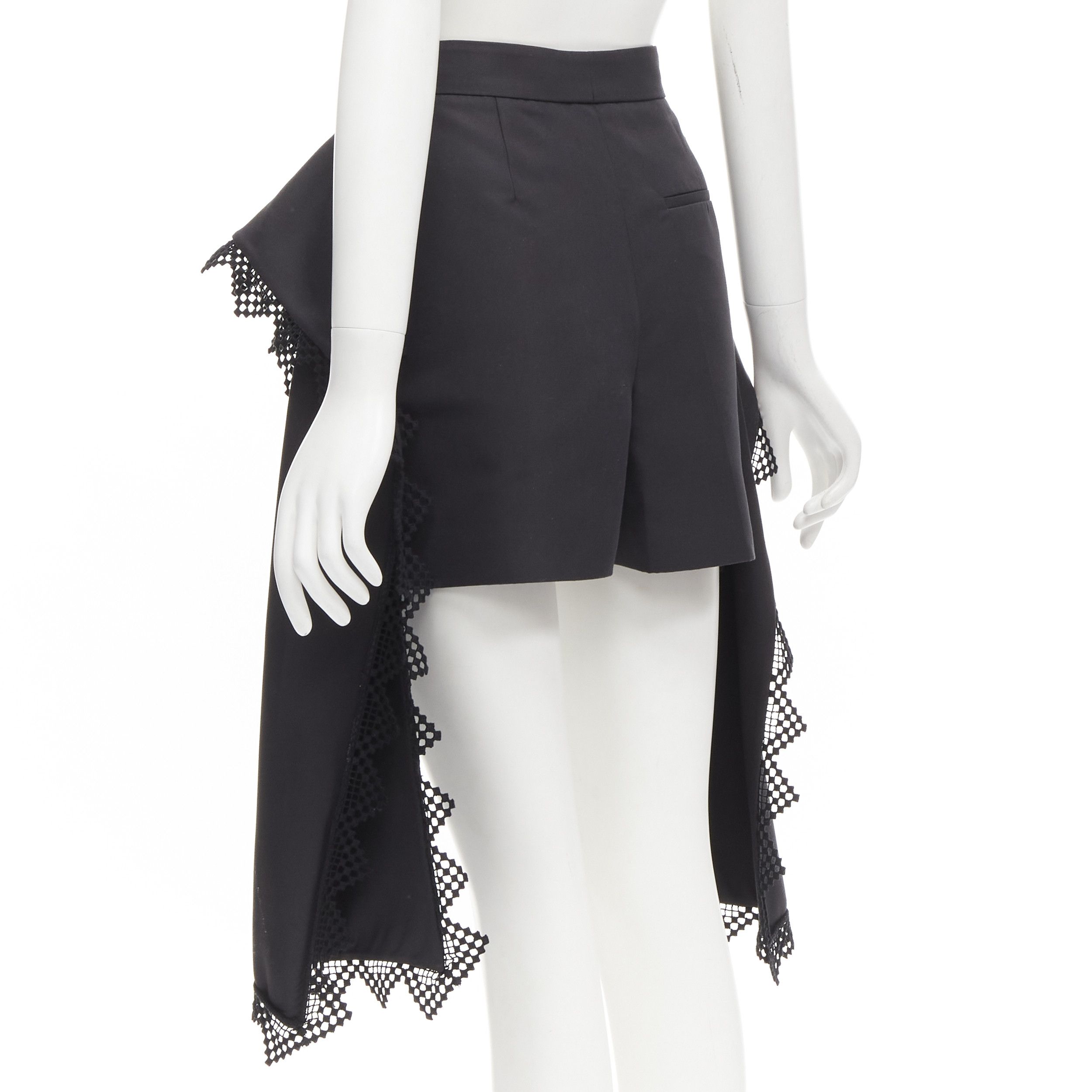 Alexander McQueen ALEXANDER MCQUEEN black lattice layered peplum high low draped shorts IT38 XS Size 26" / US 2 / IT 38 - 6 Thumbnail