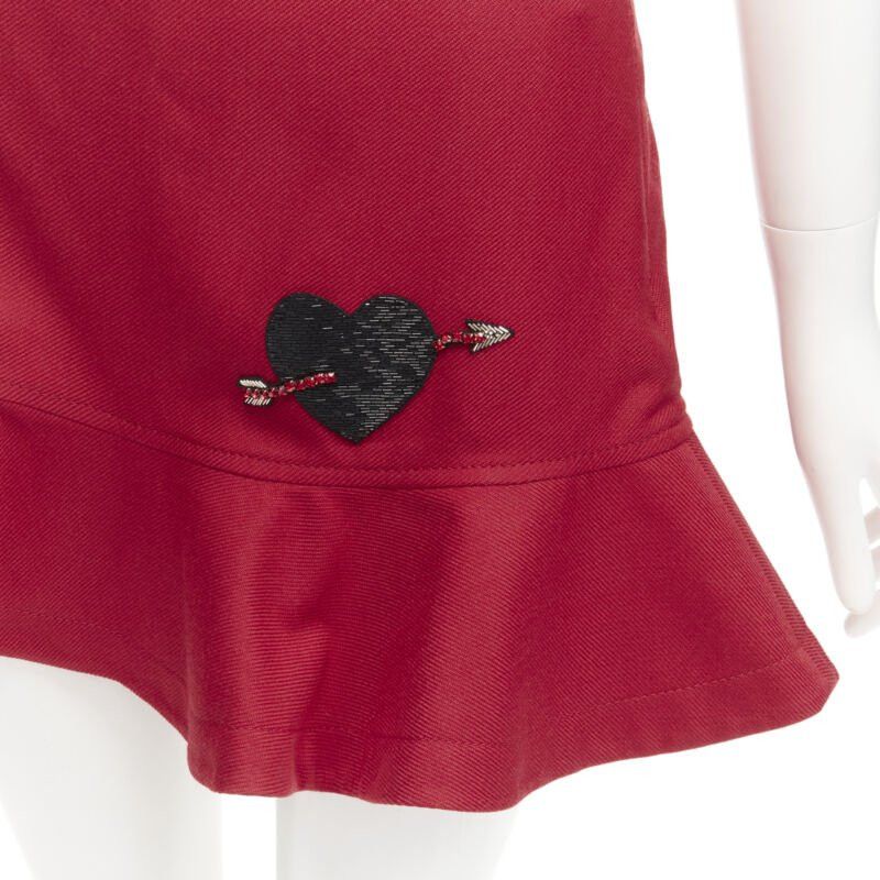 Valentino VALENTINO black beaded heart badge red twill flared frill shorts IT38 XS Size 26" / US 2 / IT 38 - 2 Thumbnail
