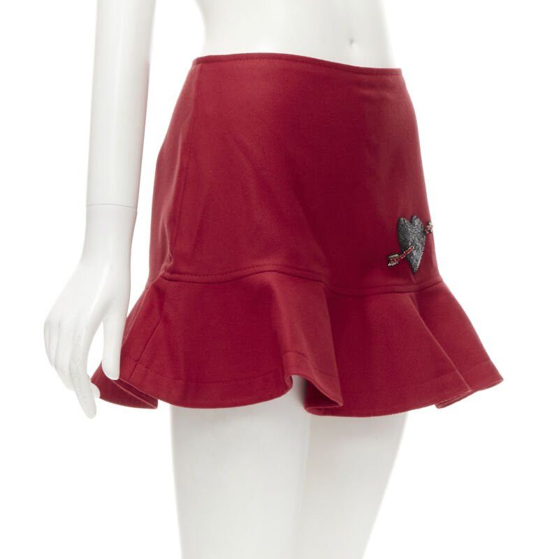 Valentino VALENTINO black beaded heart badge red twill flared frill shorts IT38 XS Size 26" / US 2 / IT 38 - 3 Thumbnail