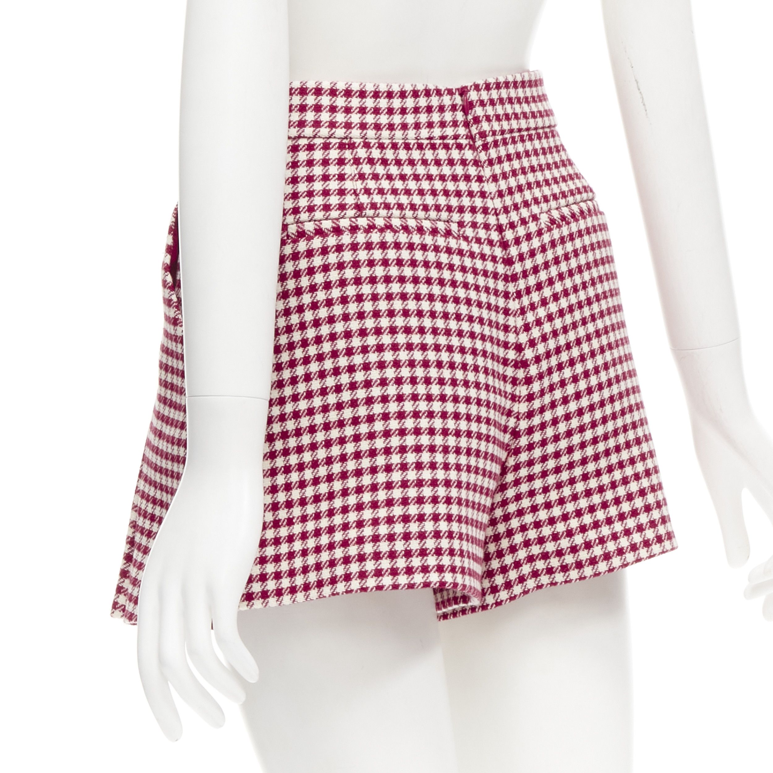 RED Valentino RED VALENTINO red white wool blend gingham pleated high waist skorts IT36 XXS Size 25" / US 0 / IT 36 - 6 Thumbnail