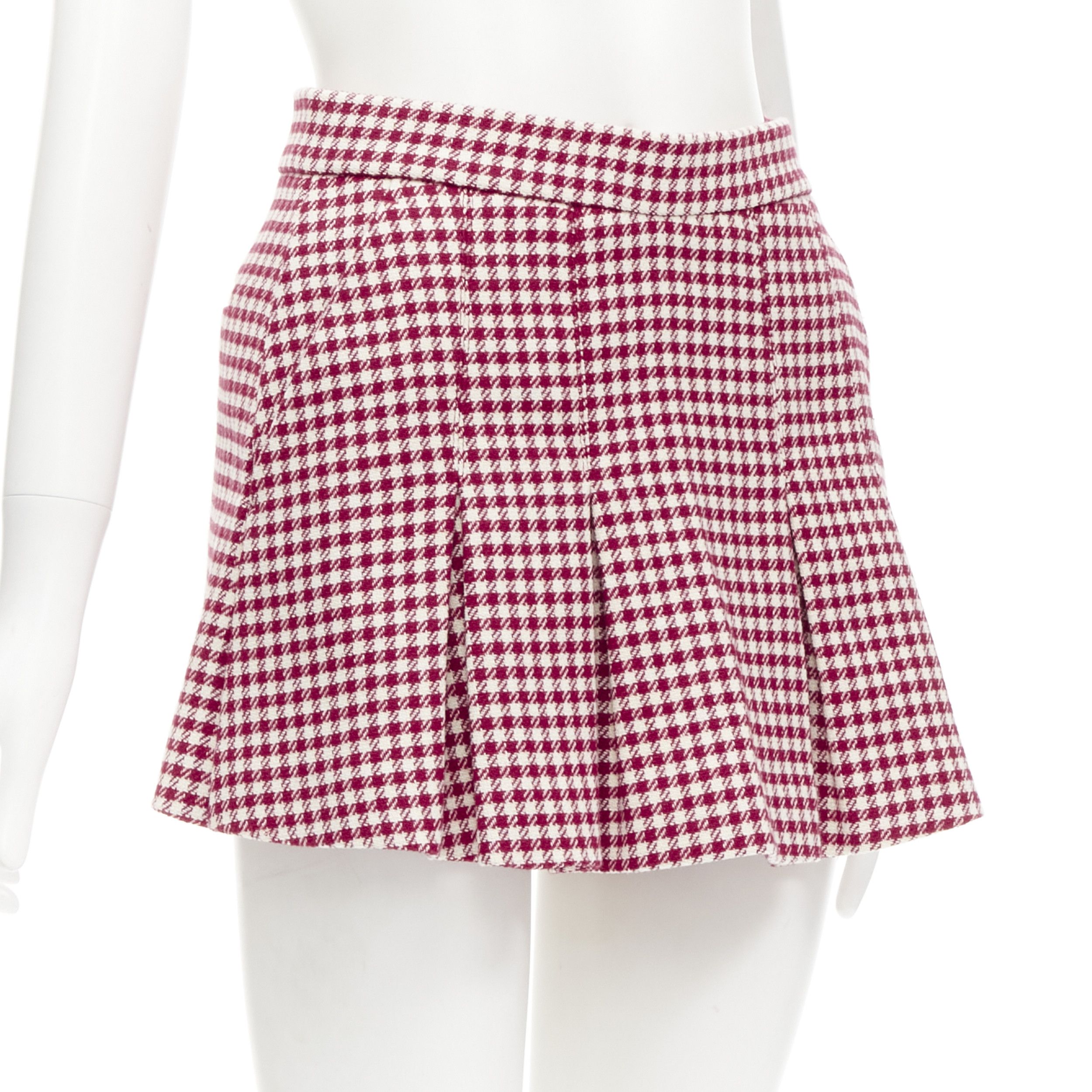 RED Valentino RED VALENTINO red white wool blend gingham pleated high waist skorts IT36 XXS Size 25" / US 0 / IT 36 - 3 Thumbnail