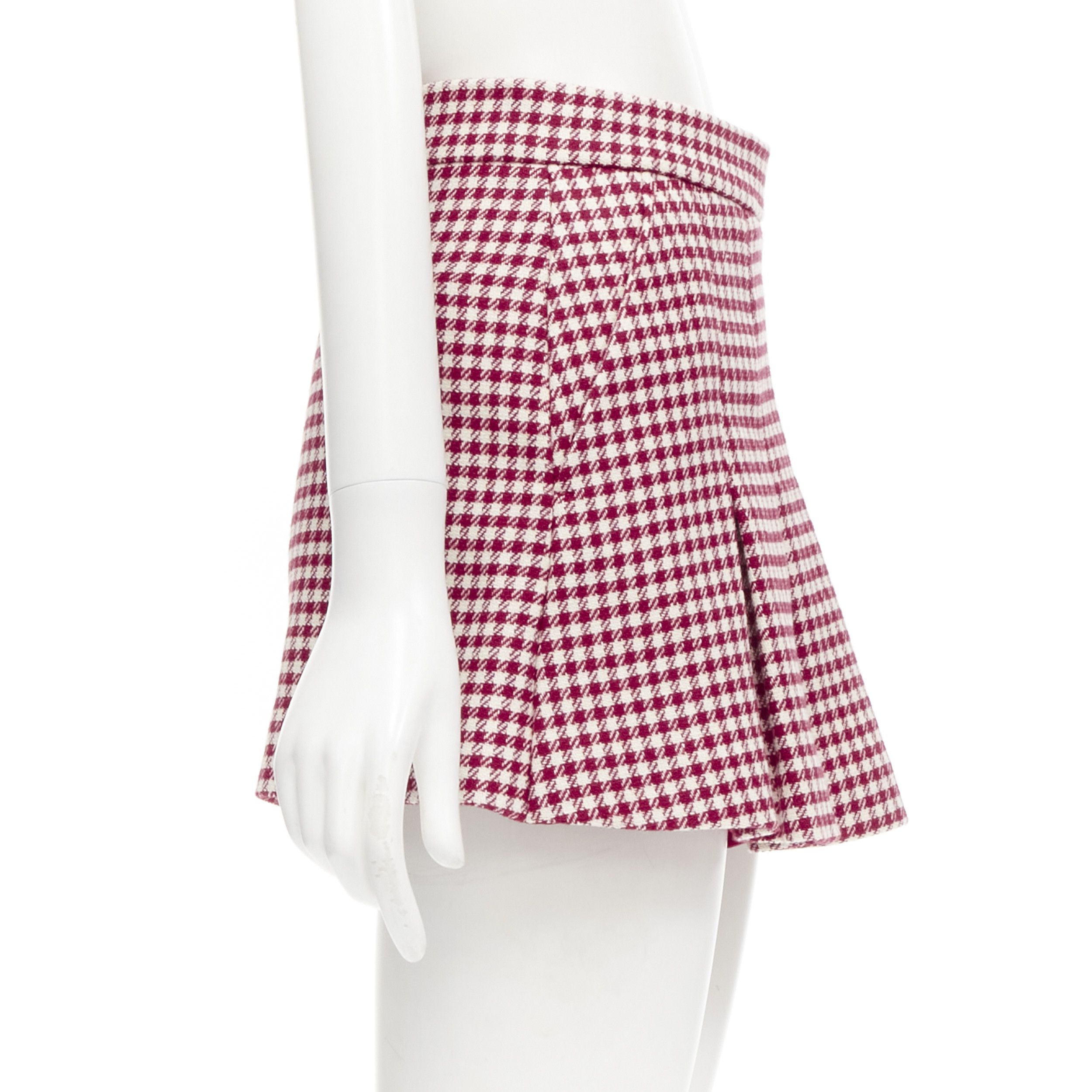 RED Valentino RED VALENTINO red white wool blend gingham pleated high waist skorts IT36 XXS Size 25" / US 0 / IT 36 - 4 Thumbnail