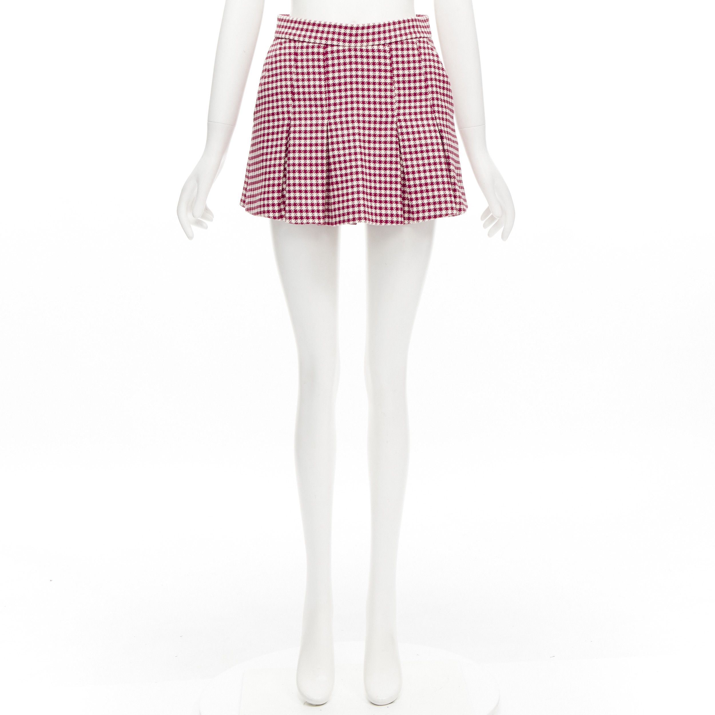 RED Valentino RED VALENTINO red white wool blend gingham pleated high waist skorts IT36 XXS Size 25" / US 0 / IT 36 - 9 Thumbnail